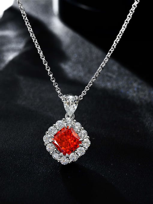 Padmase [P 2056] 925 Sterling Silver High Carbon Diamond Orange Geometric Luxury Necklace